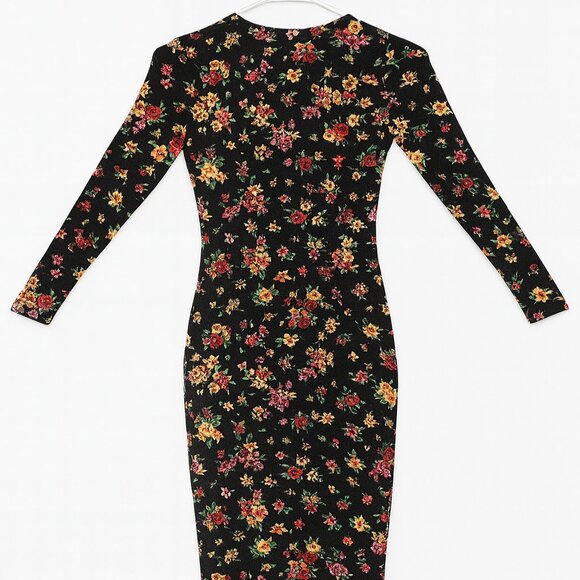 Haley & June Floral Long-Sleeve Bodycon Dress — Black & Multicolor — Size S - Picture 1 of 3